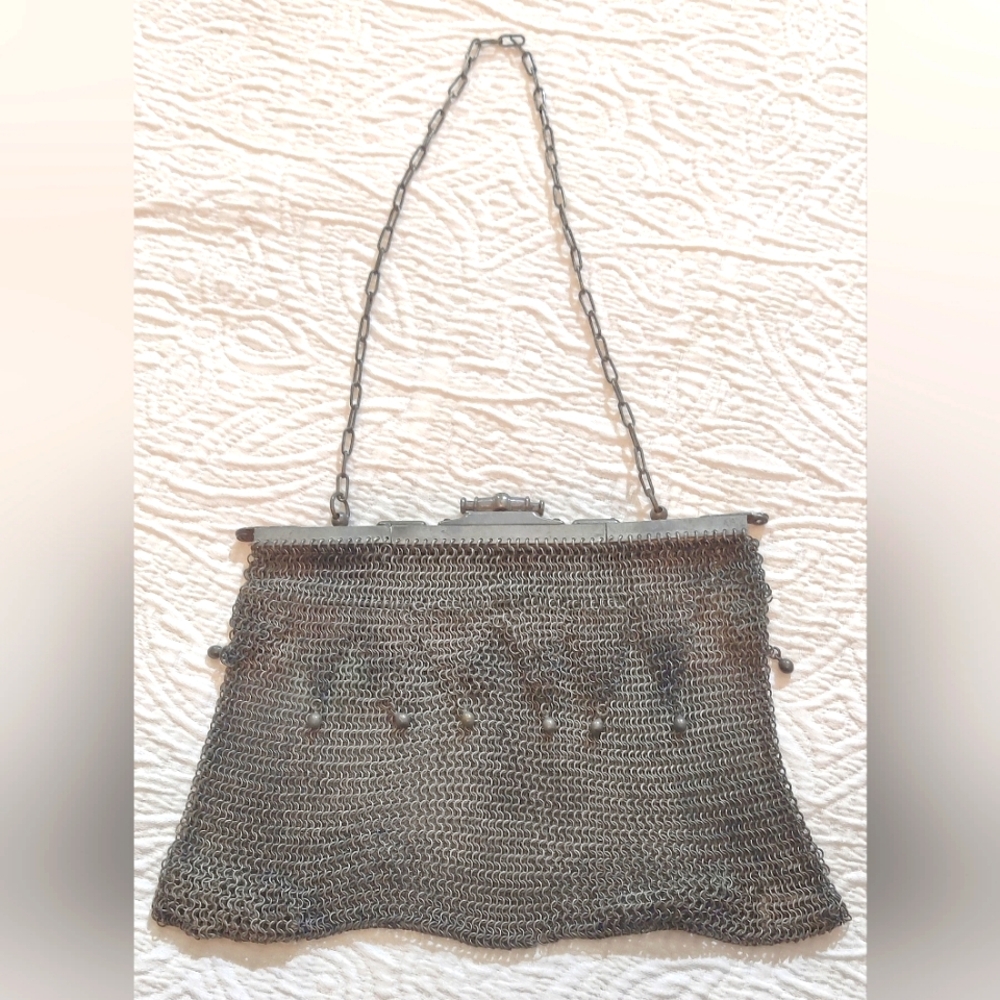 Antique German silver (metal alloy) mesh purse